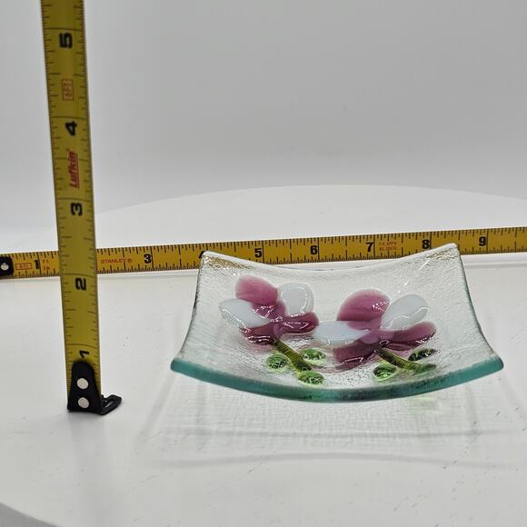 Elegant Art Glass Jewelry Dish with Floral Design by Dynasty Gallery Ring Dish - Picture 6 of 7